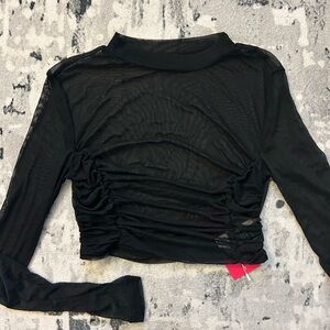 Black Mesh Long Sleeve Crop Top